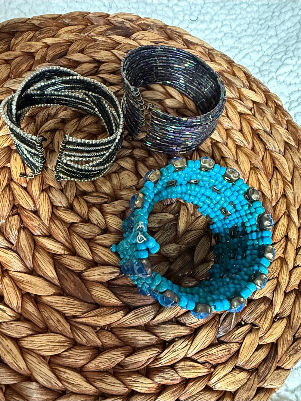 Bohemian Ethnic Turquoise, Multi Beaded Coil Bracelet Bundle- Women's Jewelry